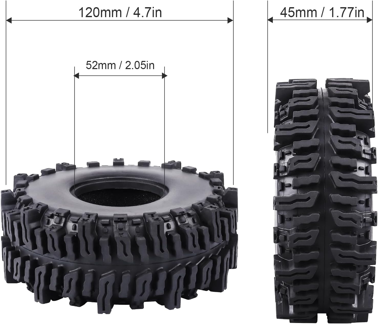 HobbyPark RC 1.9 Mud Slingers Tires 4.7inch 120mm Height for RC4WD Axial SCX10 TRX4 Redcat Gen 8 1/10 RC Crawler Good Grip w/Foam (4 Pack)