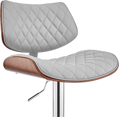 Miniatura 8 de Armen Living Leland Taburete de bar ajustable de piel sintética gris y acabado cromado