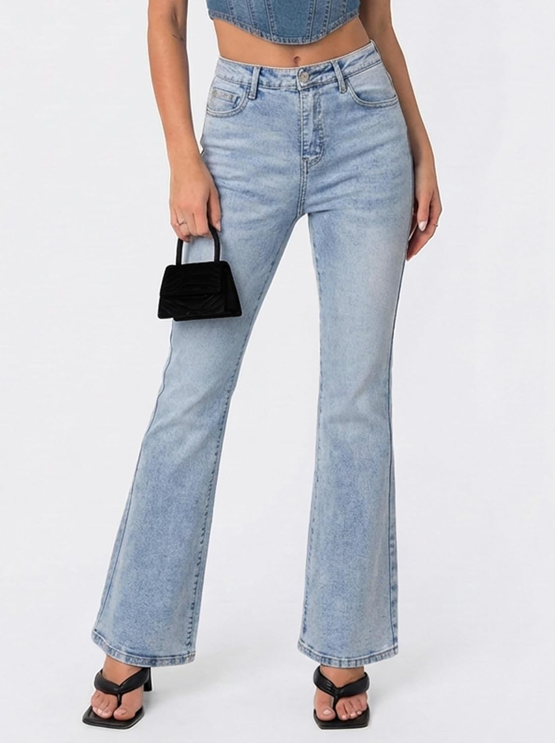 EMMIOL Flare Jeans for Women Trendy, Mid-High Waist Bootcut Bell Bottom Jeans, Stretchy Denim Y2K Pants with Pockets - Image 2