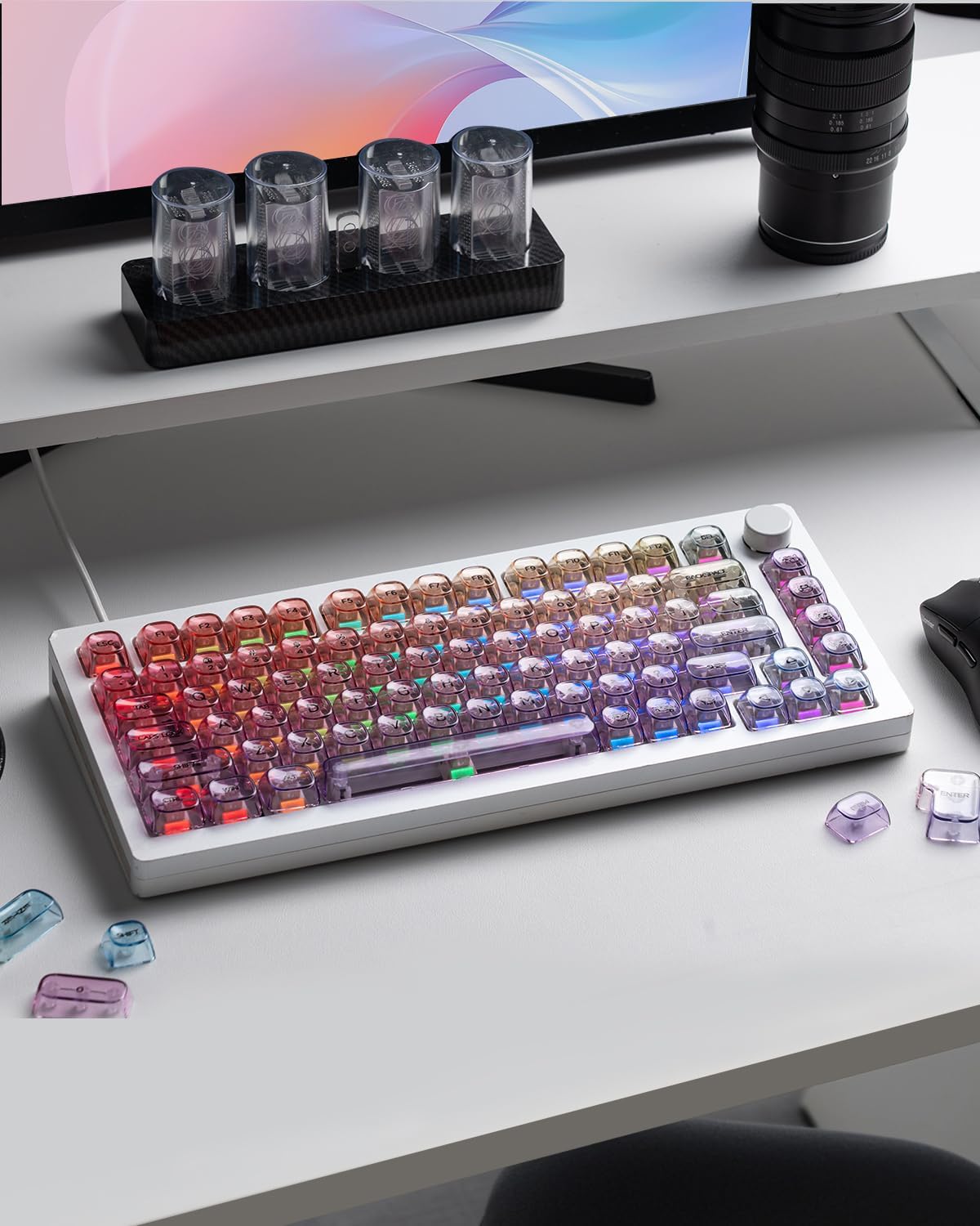 Purple Gradient Clear Keycaps, 125 Keys MOA Profile Transparent Keyboard keycaps, Shine Through Key caps, Compatible with 60%, 65%, 75%, 96%, Full-Sized Layout Mx Switches Mechanical Keyboard