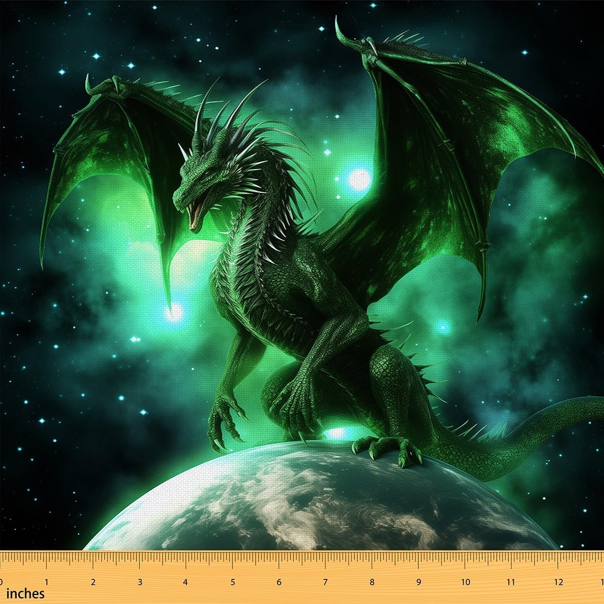 Erosebridal Dragon Light Shiny Earth Wings Upholstery Fabric - Galaxy DIY Sharp Indoor Outdoor, Glitter Stars Craft Patchwork Boys Decorative - Green Black, 3 Yards