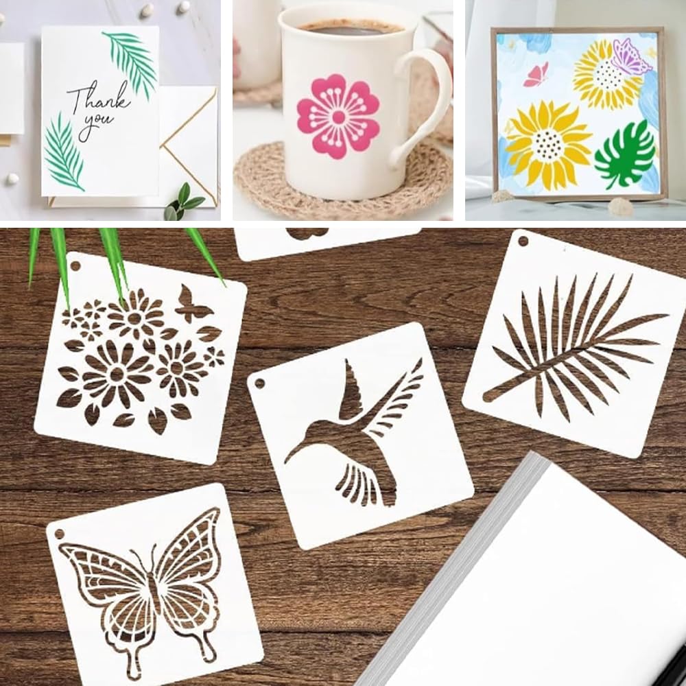 Flower Stencils, 64Pcs Flower Stencils for Painting Reusable Butterfly Flower Bird Drawing Stencil Painting Openwork Stencil Painting DIY Crafts on Wood Wall Home Decor - Image 4