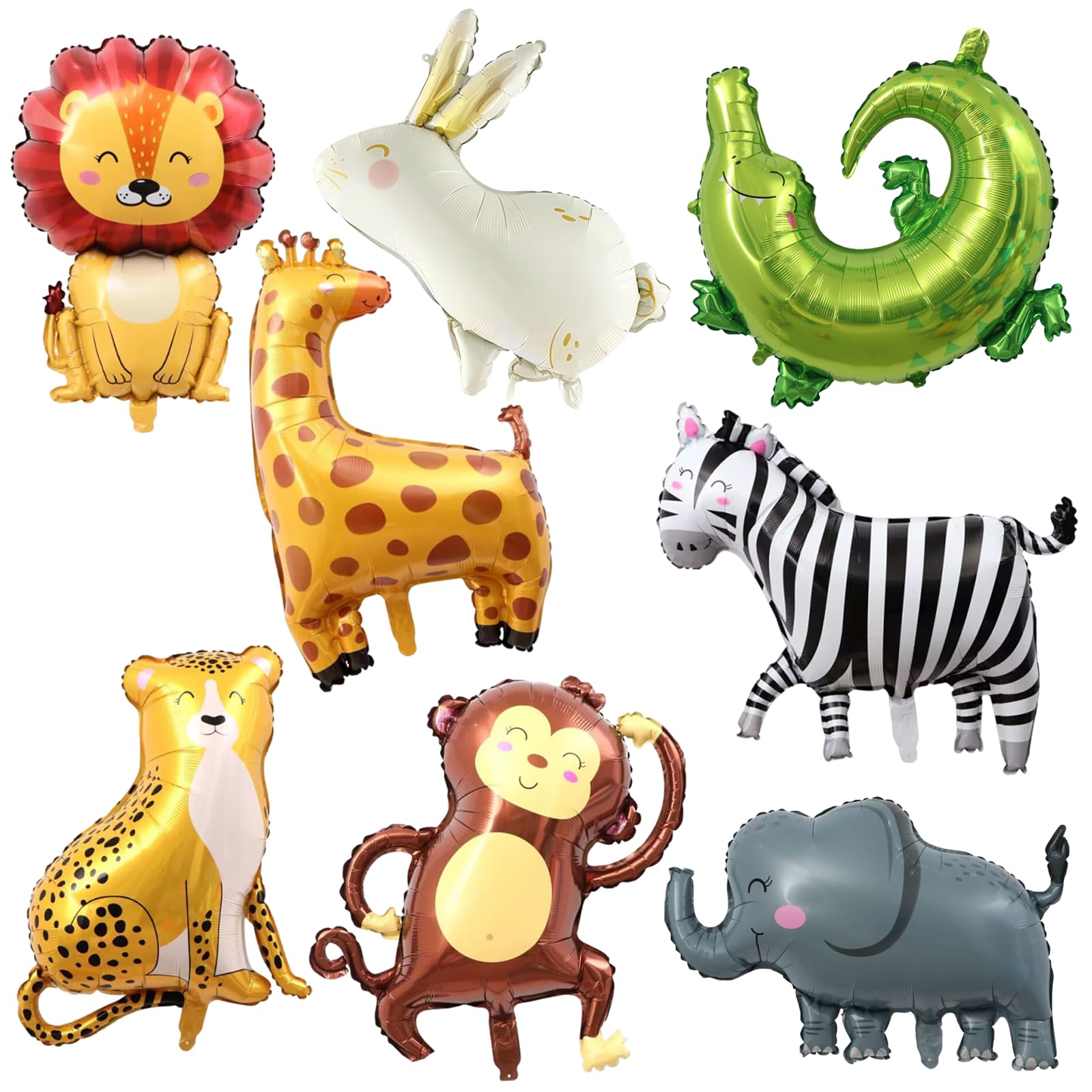 8 Animal Balloons Jungle Safari Foil, Wildlife Theme Party Decorations