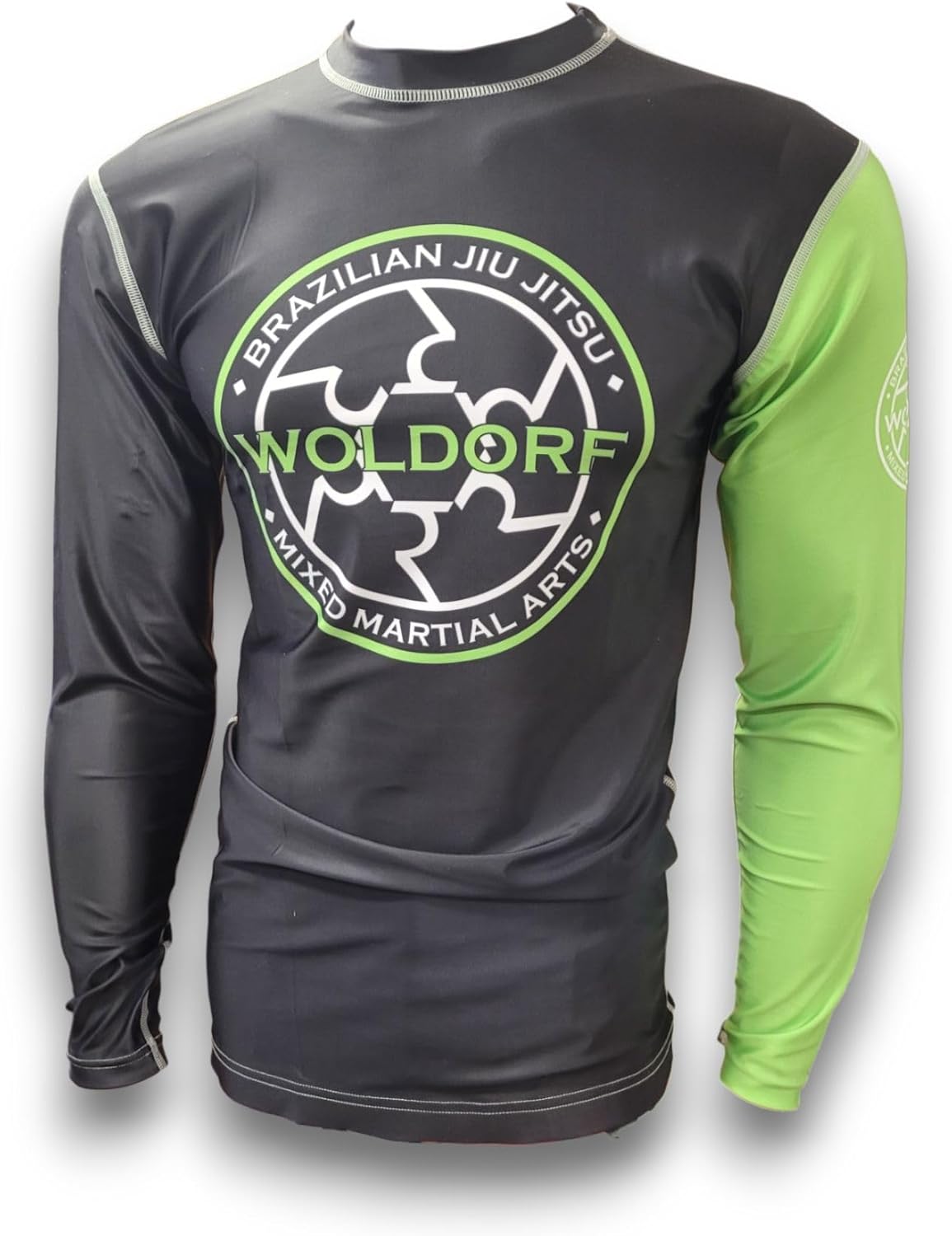 Rash Guards in Sublimation Lightweight Fabric for Comfort Kickboxing Grappling Shrink Resistant MMA BJJ Wrestling Cross Training Rash with Green Sleeves Guard (L)