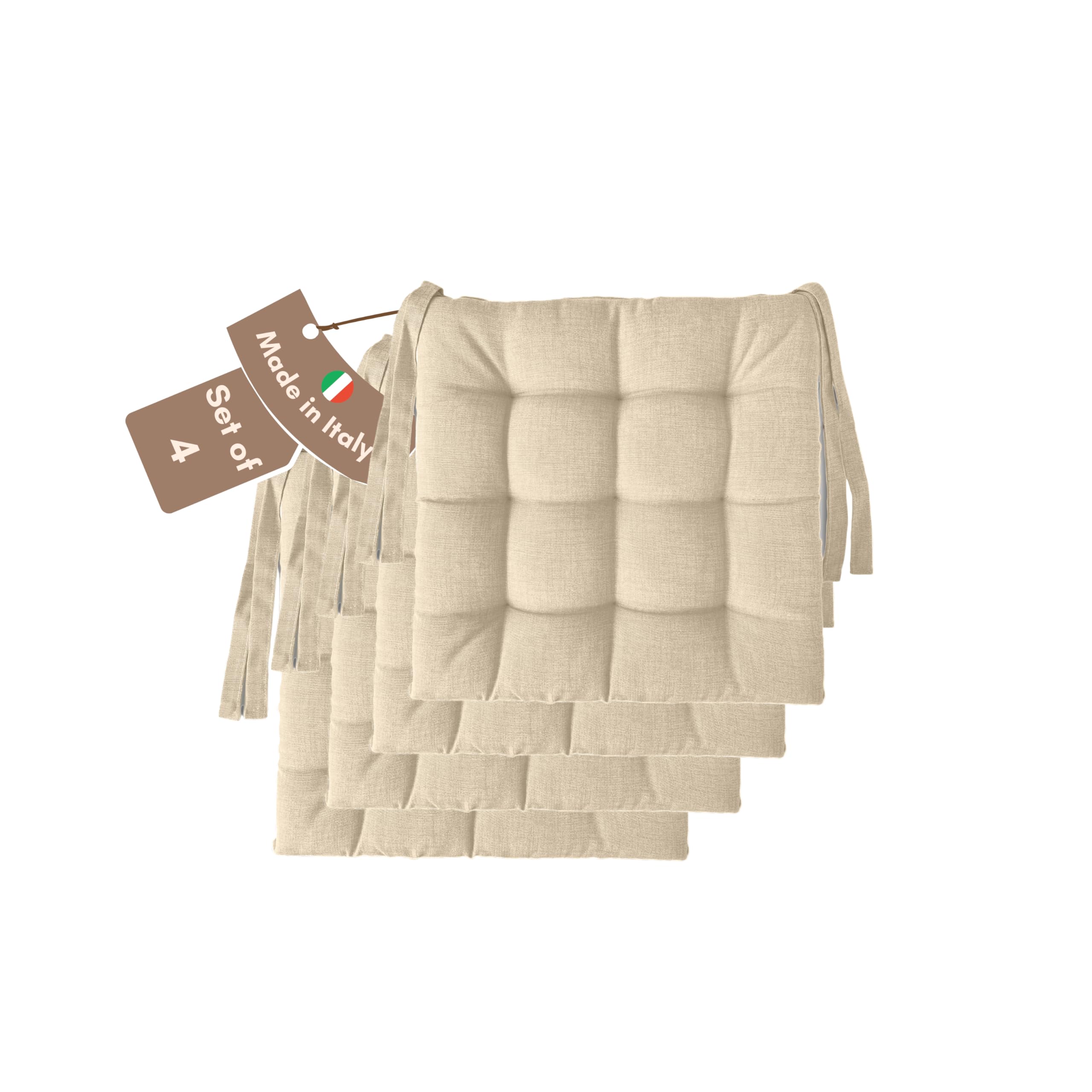 Il Tuo Artigiano Design Set of 4 or 6 Cushions for Kitchen Chairs, Made in Italy, Kitchen Chair Cushions, Set of 6, 40 x 40 cm, Thickness 6 cm, Sponge and Soft Acrylic Padding (4, Ivory)