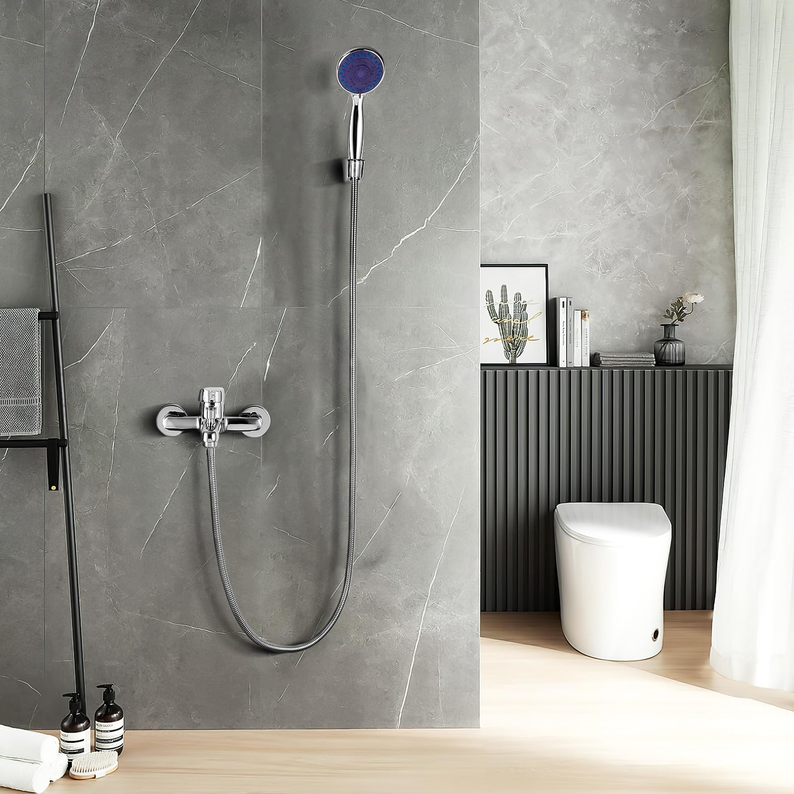 jojofuny Juego de Grifería de Baño con Cabezal de Ducha de Mano y Manguera de Acero Inoxidable, Diseño de Alta Presión y Accesorios de Instalación para Baño y Hotel Color Aleatorio