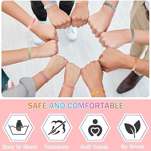 Miniatura 3 de JUNEBRUSHS 64 piezas de pulseras de silicona con citas motivacionales a granel, pulseras de goma coloridas inspiradoras, accesorios unisex para