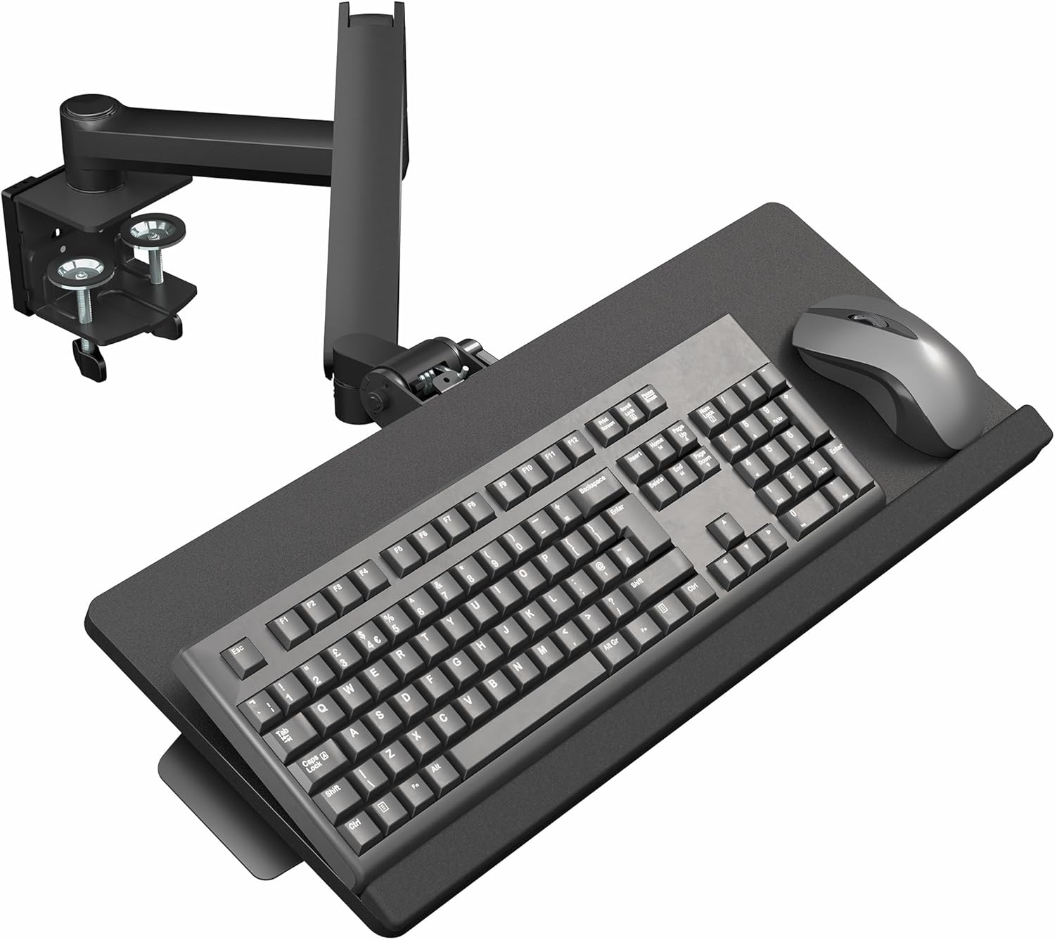 VIVO Sit-Stand 24 Inch Pneumatic Spring Keyboard and Mouse Tray Clamp-on Desk Mount, Counterbalance Height Adjustable Typing Platform, Ergonomic Tilt, Black, MOUNT-KB35CP