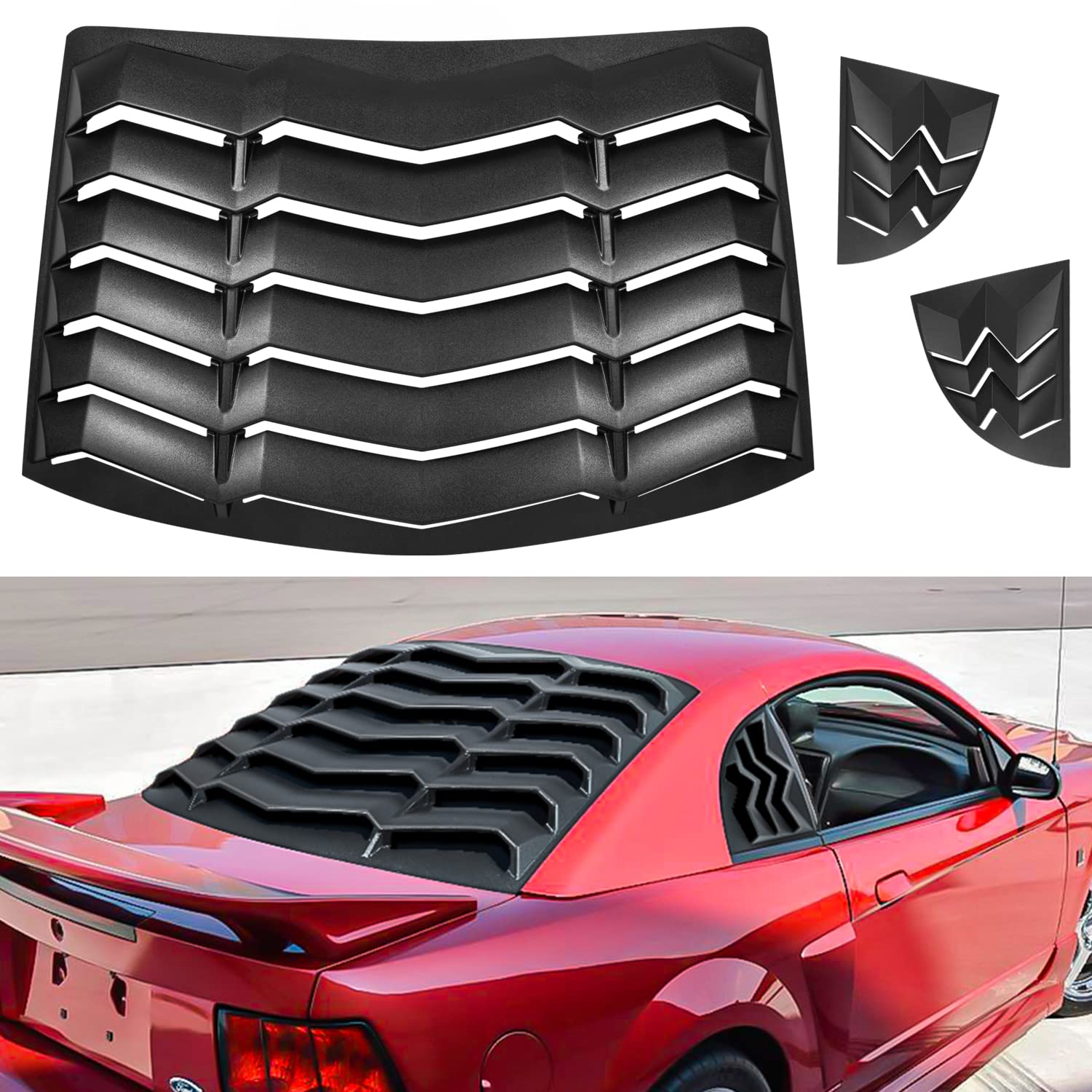 Rear & Side Window Louvers Windshield Sun Shade Cover in GT Lambo Style Window Louvers for Ford Mustang 1999 2000 2001 2002 2003 2004 (Matte Black)