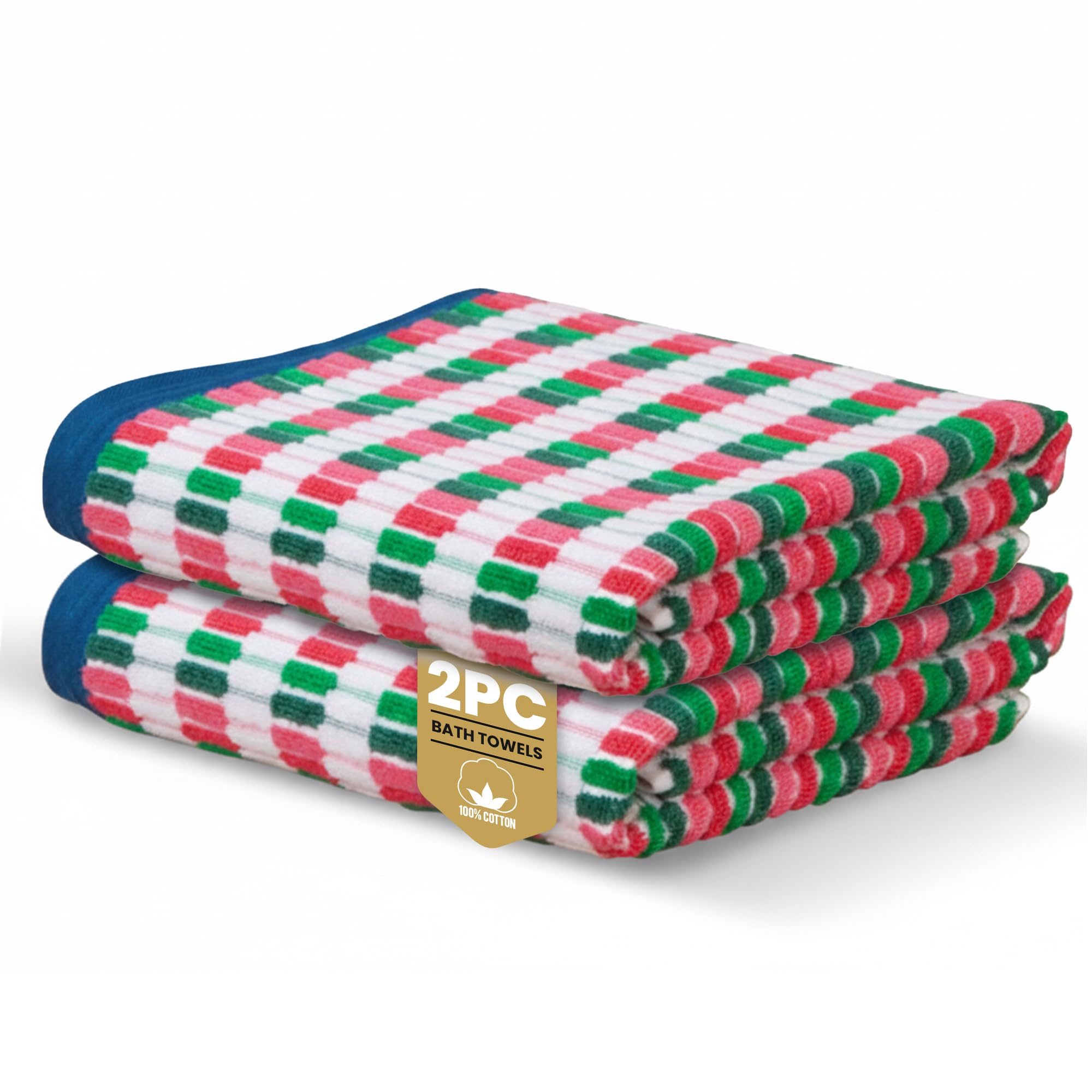 Rapport Home Santa Cruz Bath Towels 2 Pack | Multi | 70x120cm | 100% Cotton 500GSM | Oeko-Tex Made in Green & BCI Certified