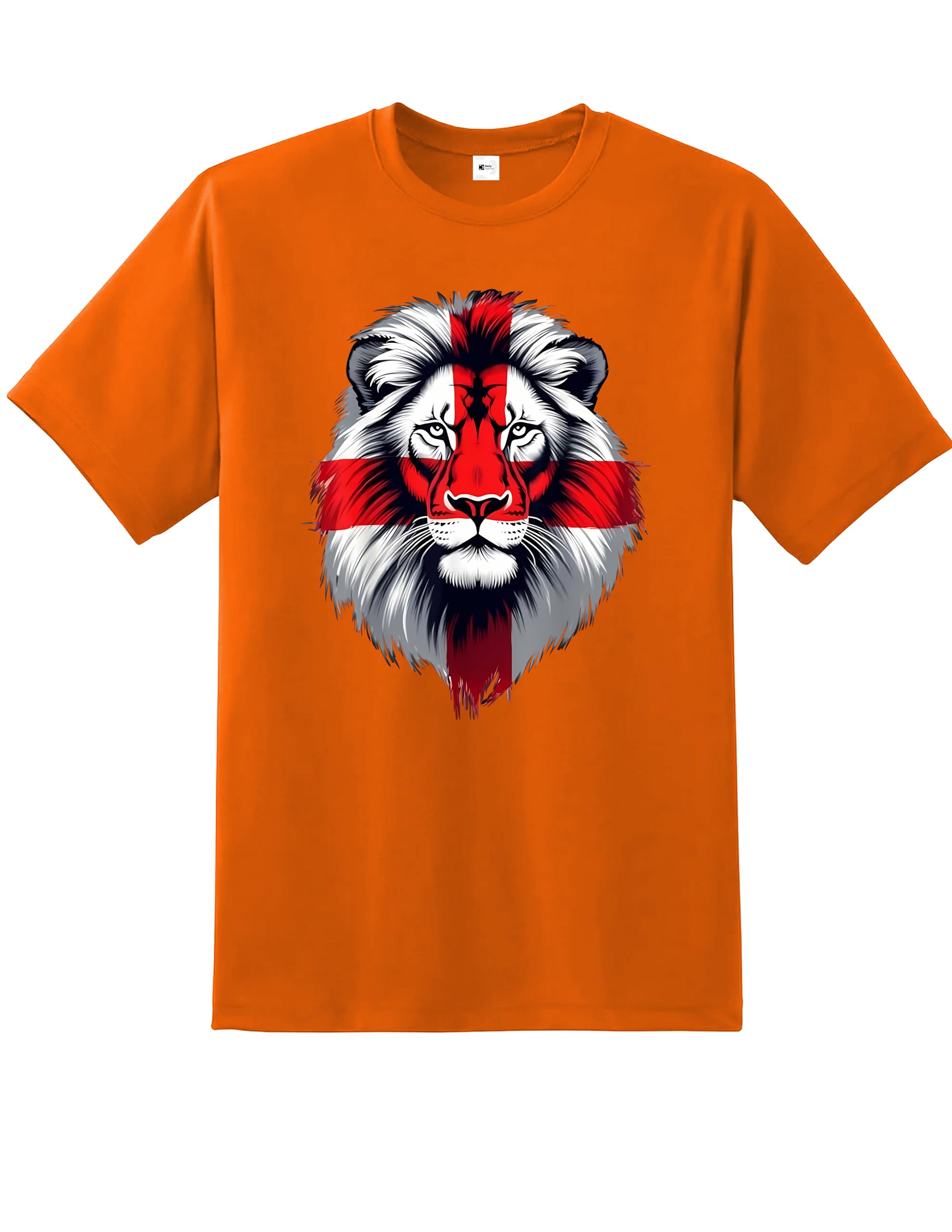 English St George Flag Lion Face T-Shirt | England National Pride Top St George’s Cross Graphic Tee | Patriotic Unisex Shirt for Men Women Kids Football Rugby Supporters Fan Apparel UK Orange — image 1