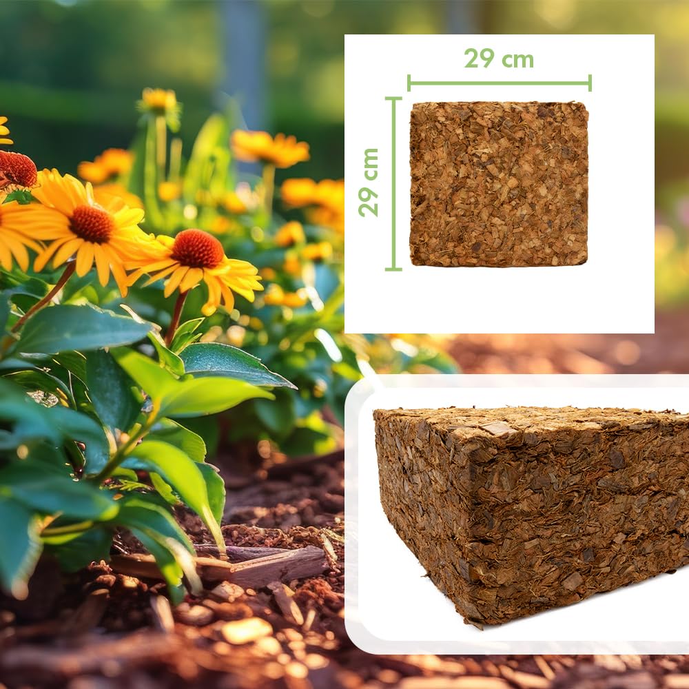 Terra Discount Kokos-Mulchchips, 5 kg Block, 100% Naturprodukt aus Kokosfaser, Mulch & Pflanzsubstrat für Garten, Hochbeet, Orchideen & Zimmerpflanzen, Alternative zu Pinie (1)