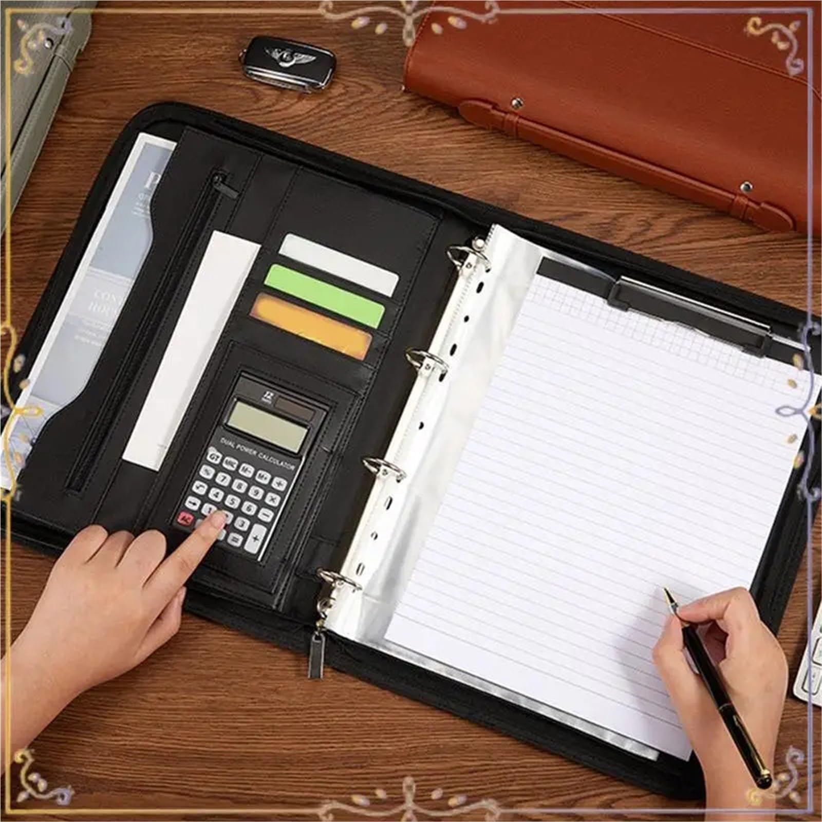 Portadocumenti in Pelle Organizzatore for portafoglio con cerniera, raccoglitore in pelle Padfolio, professionale for affari, for documenti