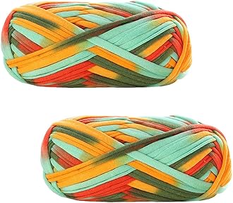 2 Pack of Colorful Knitting Yarn Fabric Crochet Cloth T-Shirt Yarn for DIY Knitted Fabric Art Basket Bag 200g