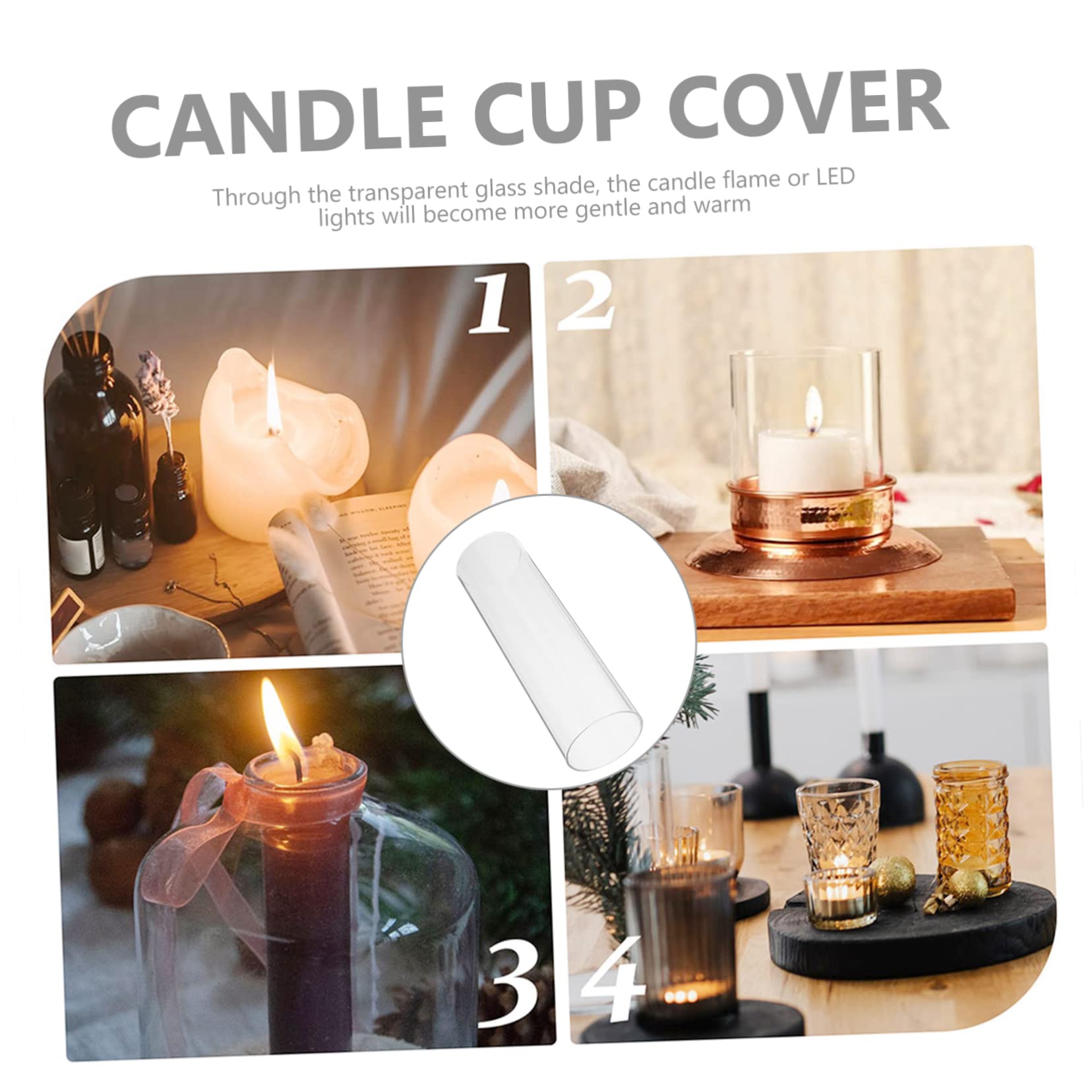 Luxshiny 4pezzi Paralume in Trasparente per Candele Cilindriche Copricandele Semplici in Borosilicato Antivento per Decorazioni e Uso Fai da Te