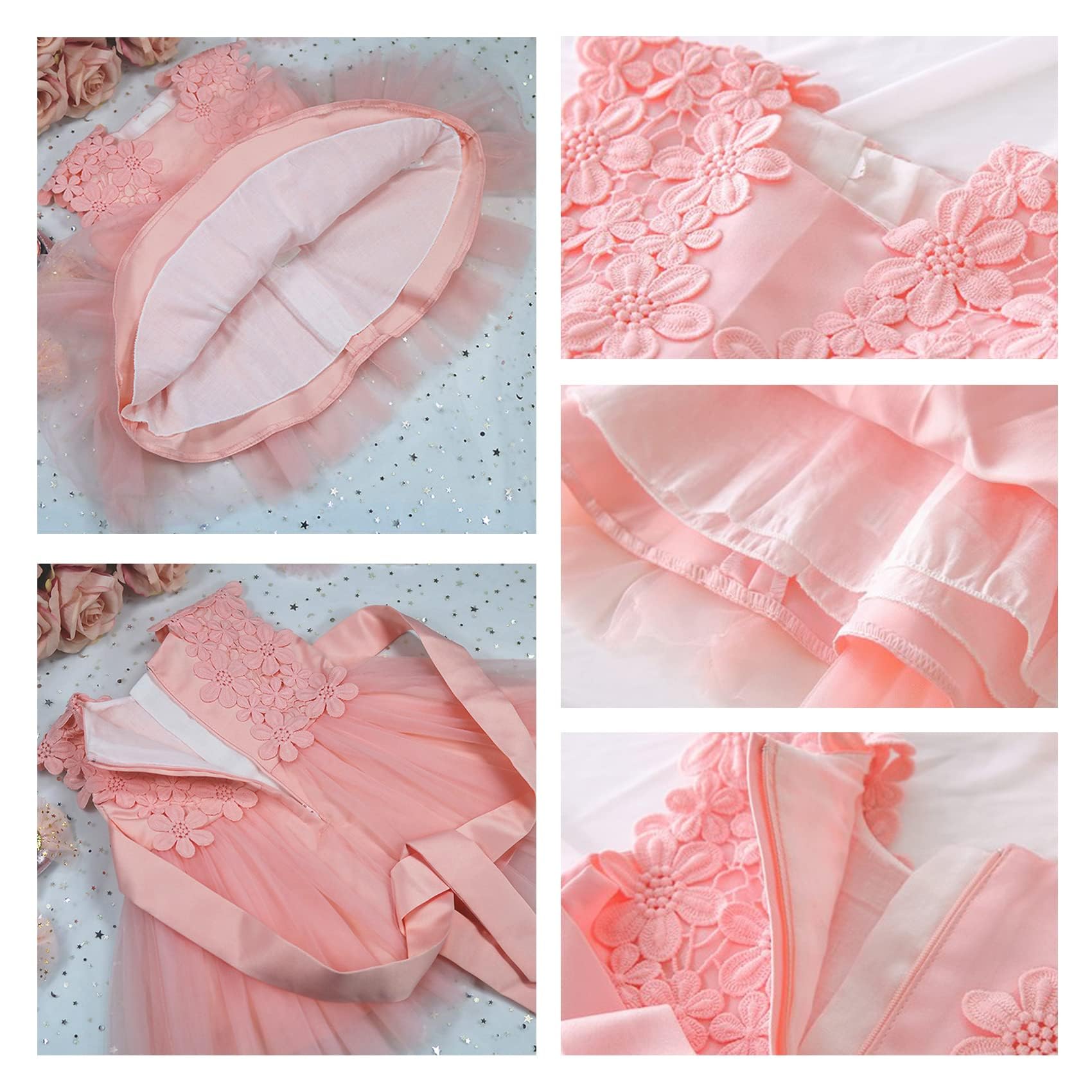 Abito Bimba Battesimo con Tulle Sfumato Arcobaleno,Abito da Festa Principessa Senza Maniche con Fiori e Pizzo,Vestito Elegante per Bambina 6-24 Mesi,Regalo per Cerimonie
