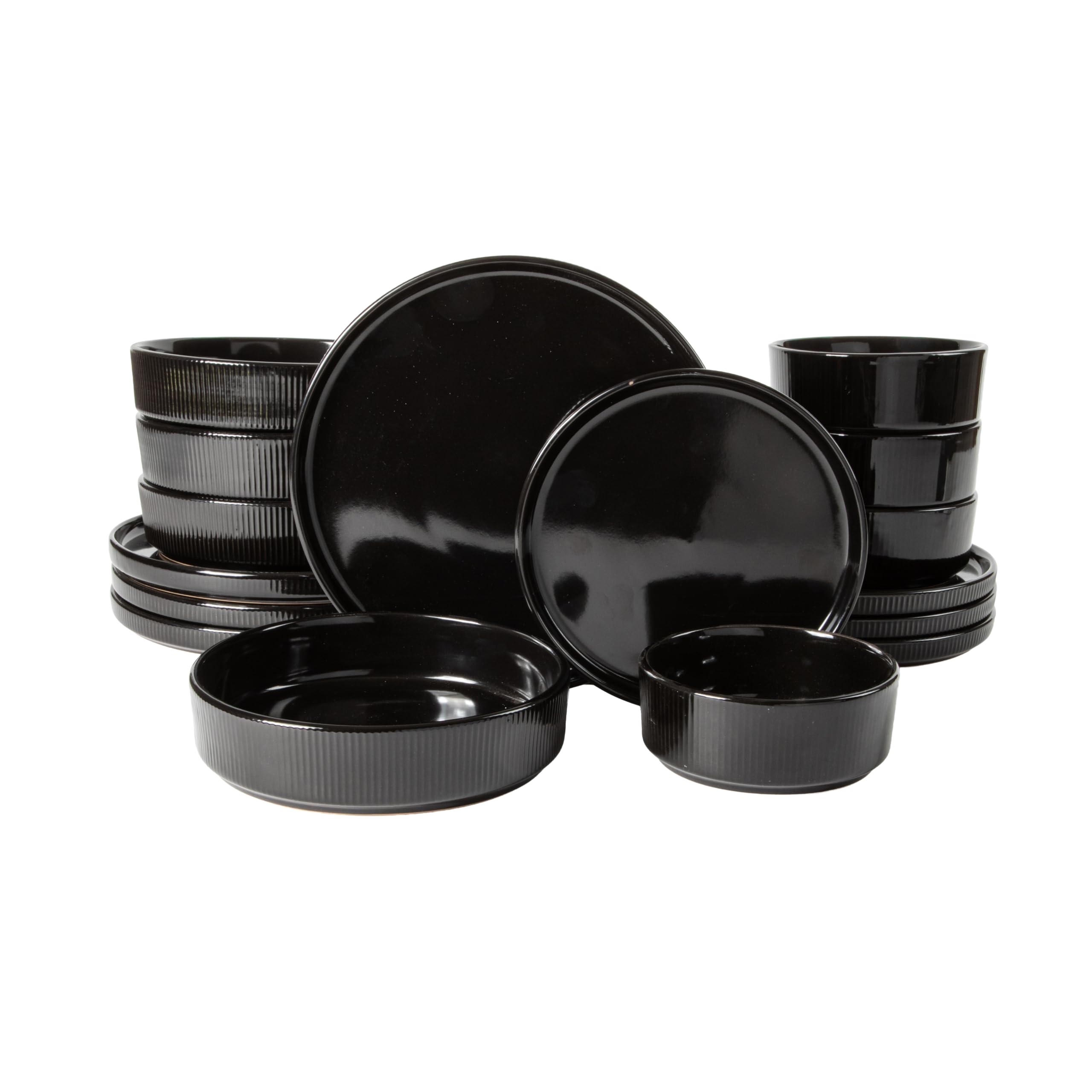 Plates and Bowls Set, 16 Piece Dinnerware Set for 4, Black