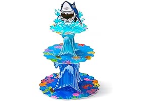 Delightful 3-Tier Baby Shark Cupcake Stand: An Immersive Undersea Party Delight