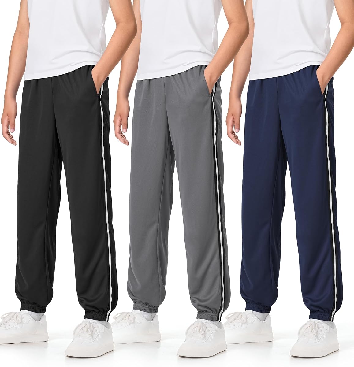 Auranso Boys Sweatpants 3 Pack Kids Mesh Quick Dry Athletic Pants Joggers