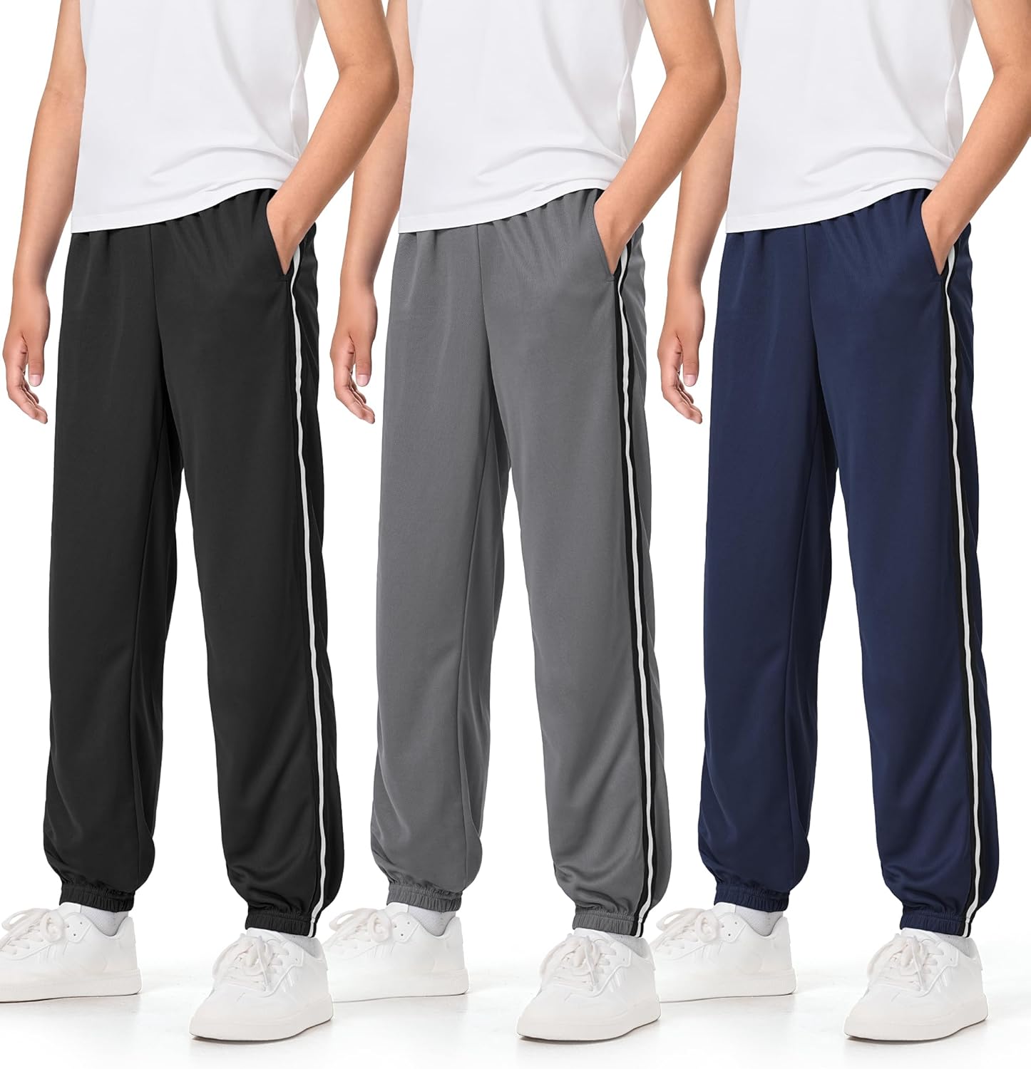 Auranso Boys Sweatpants 3 Pack Mesh Quick Dry Athletic Pants Lightweight Kids Joggers with Pockets