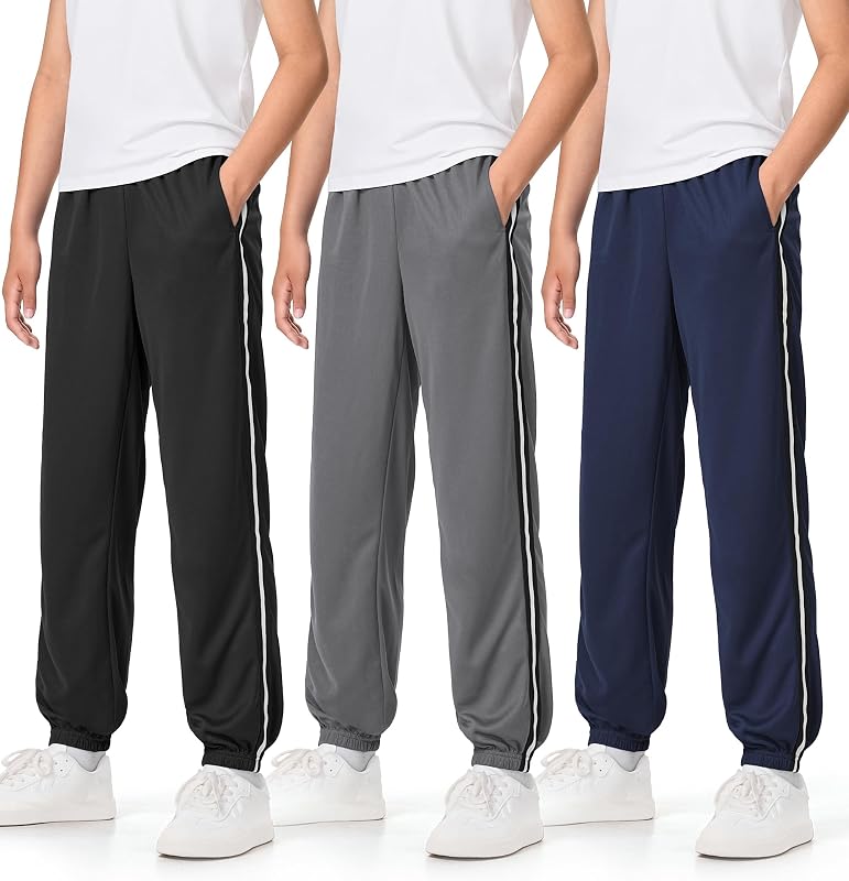 Auranso Boys Sweatpants 3 Pack Kids Mesh Quick Dry Athletic Pants Joggers