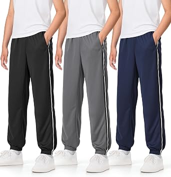 Auranso Boys Sweatpants 3 Pack Kids Mesh Quick Dry Athletic Pants Joggers