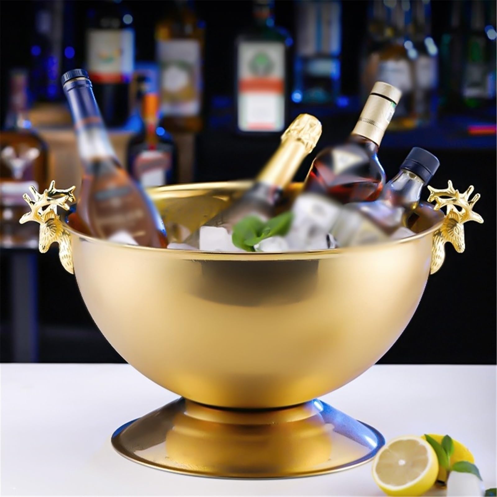 Isolierter Eiskübel Champagner-Weinkühler, Party-Eiskübel aus Edelstahl, 13,5 l, Bar, Champagner, Bieraufbewahrung, mit Griff, Getränkewanne(Gold)