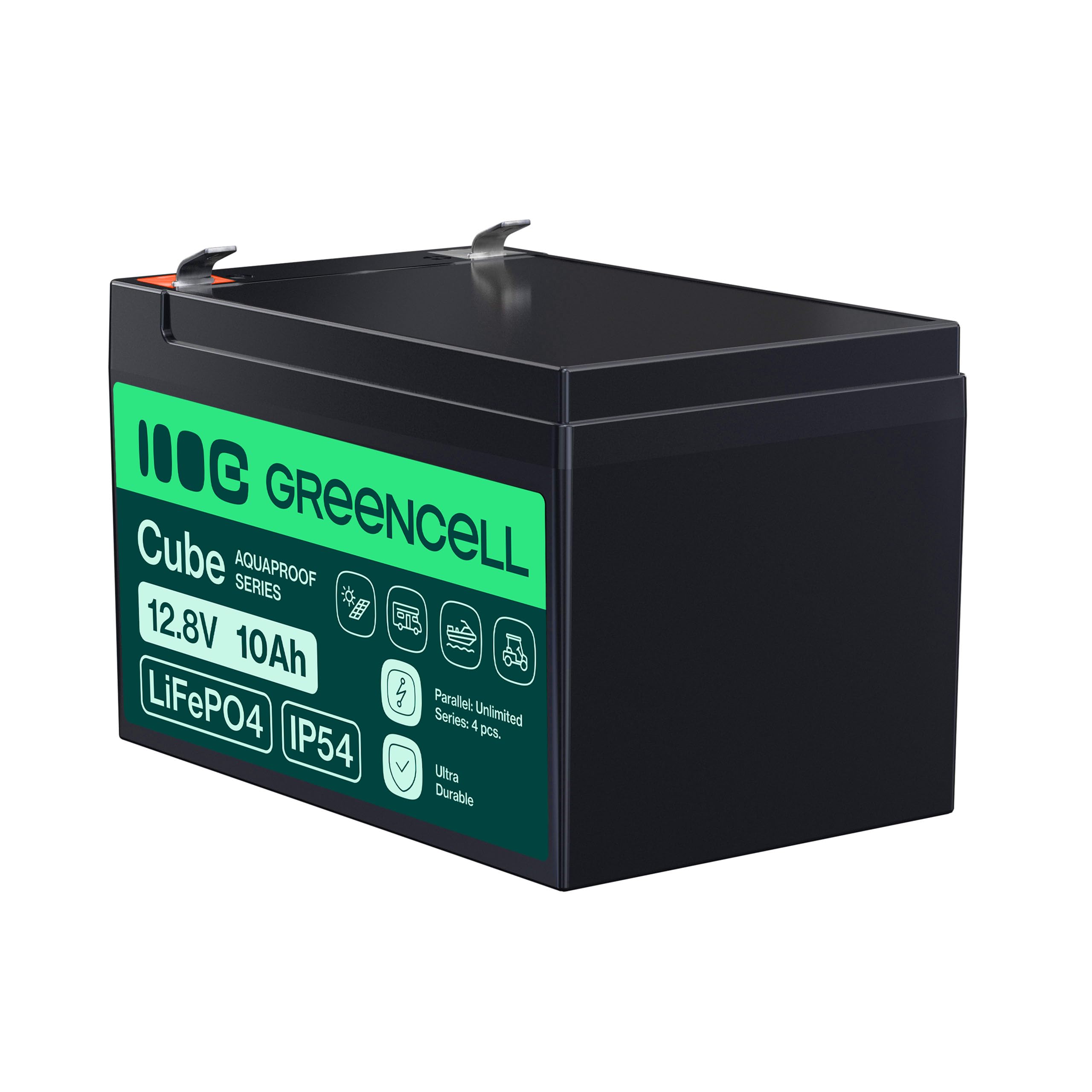 Green Cell Batería Cube LiFePO4 10Ah 12,8 V – Batería de fosfato de Litio para autocaravanas, Barcos, Sistemas solares, Sistemas Fuera de Red, con BMS, Ligera y Segura
