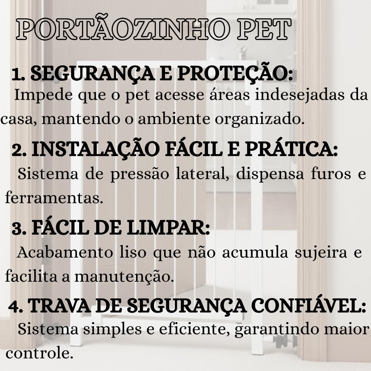 Portão de Segurança 70x80cm Portãozinho Pet Proteção Bebes Crianças Cães Cachorros Protetor Porteira Vãos Corredor Porta Grade Extensível + Prolongador 10cm - Branco Portão de Segurança 70x80cm Portãozinho Pet Proteção Bebes Crianças Cães Cachorros Protetor Porteira Vãos Corredor Porta Grade Extensível + Prolongador 10cm - Branco