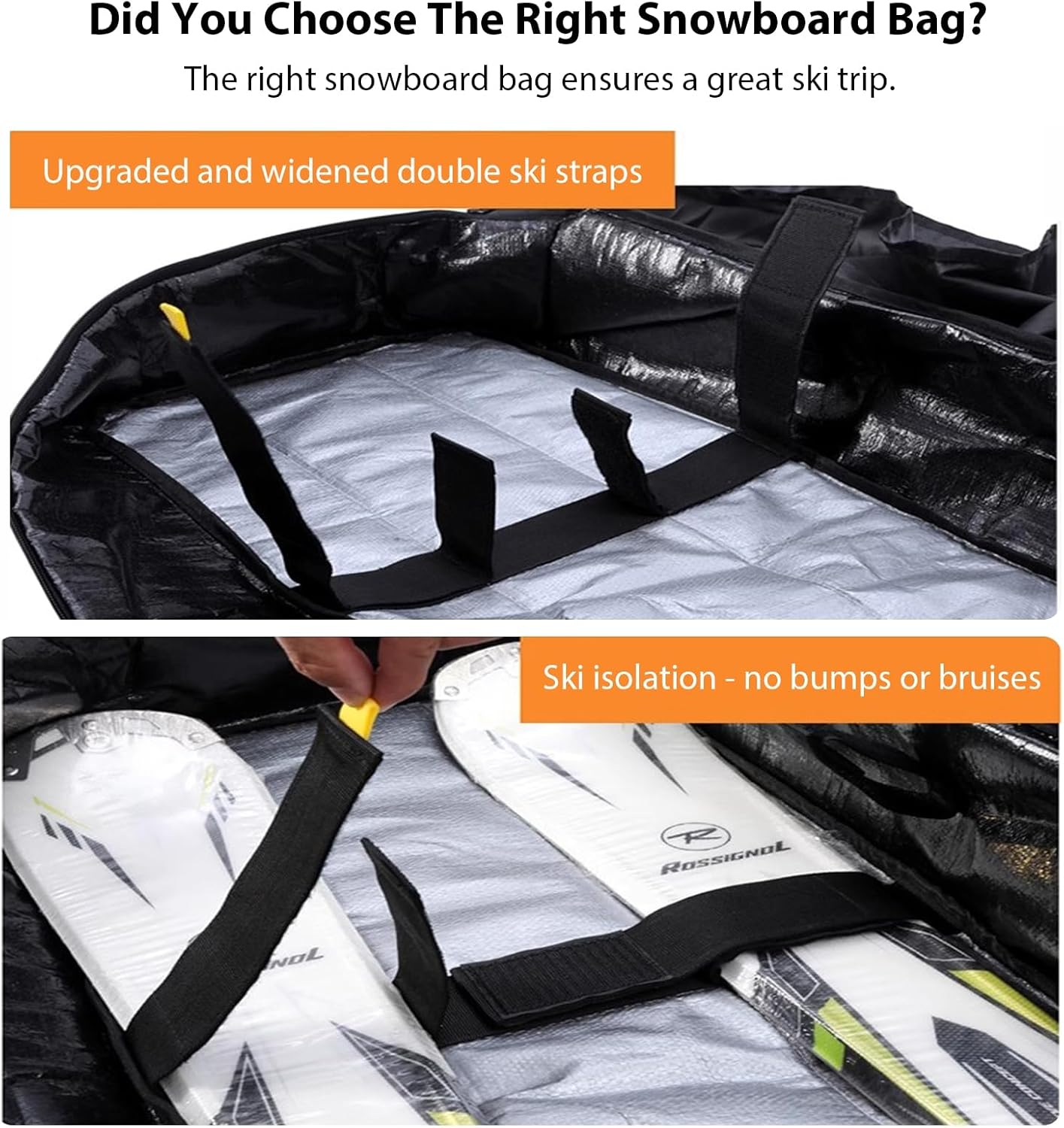 Snowboard Bag with Wheels Rolling Snowboard Bags Fully Padded Ski Bag for Air Travel Fit Single Ski/2 Sets Skis, Helmet, Jacket & Boots