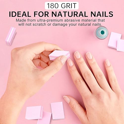 Miniatura 6 de Mini bloques de pulidor de uñas, grano 100180, esponja para pulir, bloque de lijado, herramientas de manicura, 50 unidades (rosa)