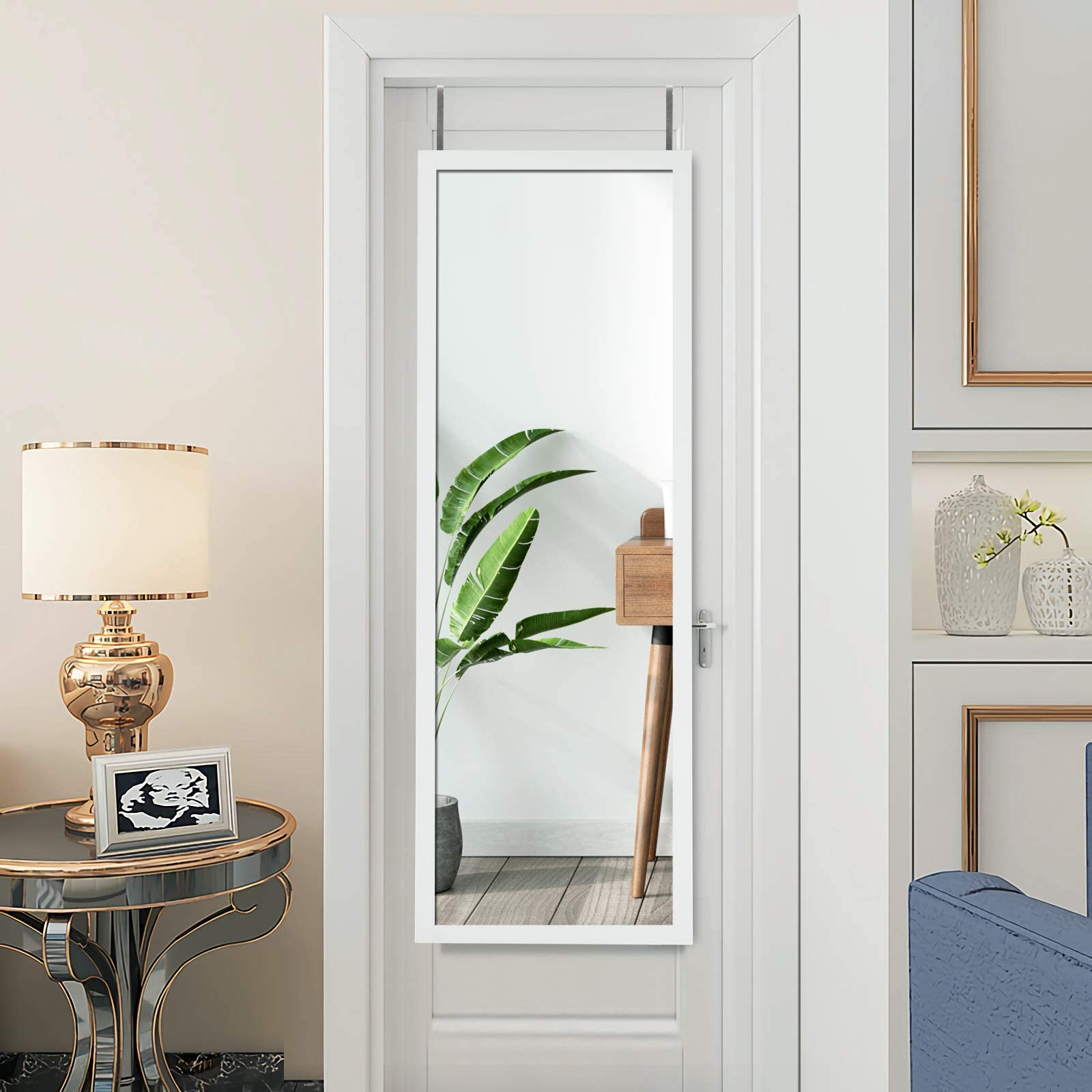 COSTWAY Specchio da Parete Lungo, Specchio sulla Porta o sul Muro, Specchio a Figura Intera per Camera da Letto Salone Spogliatoio,120 x 37 cm (Bianco)