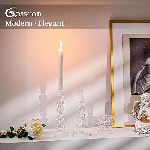 Miniatura 2 de Glasseam Portavelas de cristal Juego de 3 portavelas cónicos transparentes, modernos candelabros para velas cónicas, portavelas decorativo para