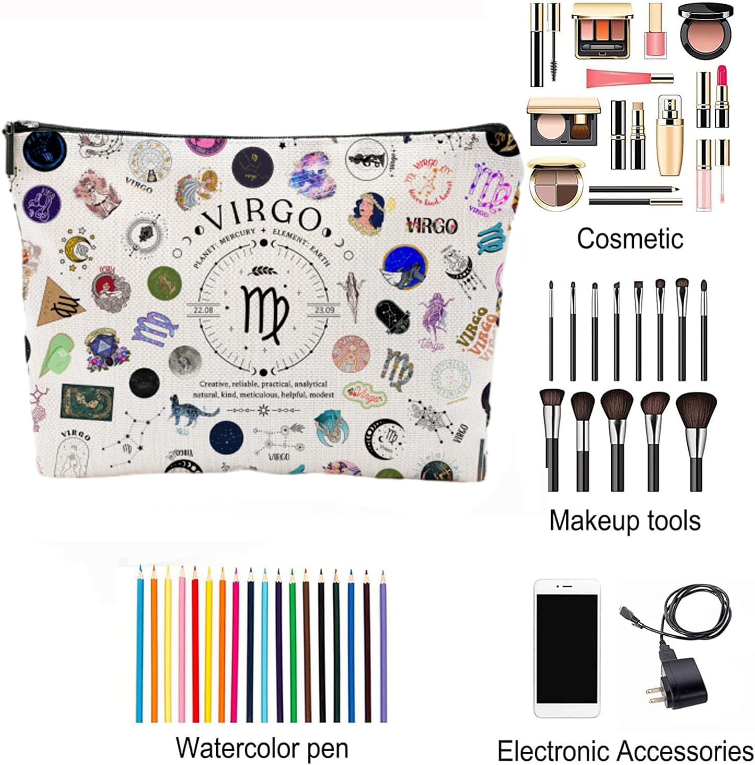 Virgo Gifts for Women, Virgo Zodiac Cosmetics Bag, Travel Makeup Bags, Virgo Birthday Gifts for Women & Astrology Lovers - Image 5
