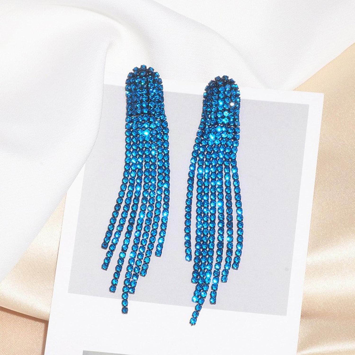 Rhinestone Tassel Earrings for Women Sparkly Long Chandelier Dangle Earrings 2025 Trendy Wedding Party Prom Dress Outfit Bling Jewelry Gifts - Image 7