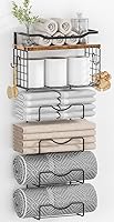 LIDTOP 6-Tier Wall Mounted Towel Rack with Floating Shelves - Metal & Wood Bathroom Holder for Bath & Hand Towels