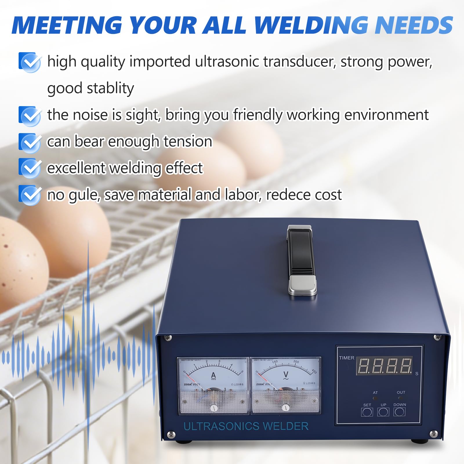 BAOSHISHAN 500W Máquina de soldadura por puntos de plástico ultrasónico para material plástico PP Huevos de granja Correa de estiércol 220V (500W Máquina para cinta de estiércol de huevo)
