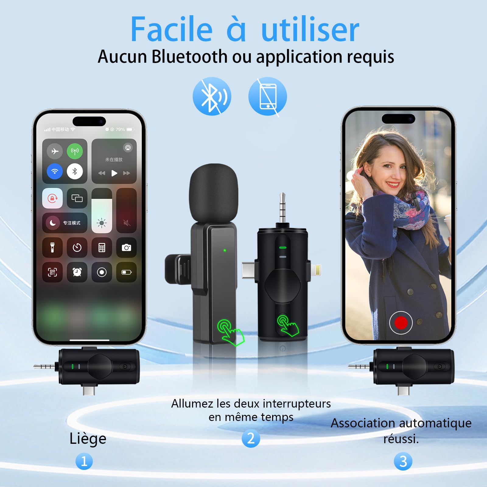 Micro Cravate Sans Fil 4 En 1 - Pour IPhone/Android/PC | Plug-Play Et Réduction Bruit