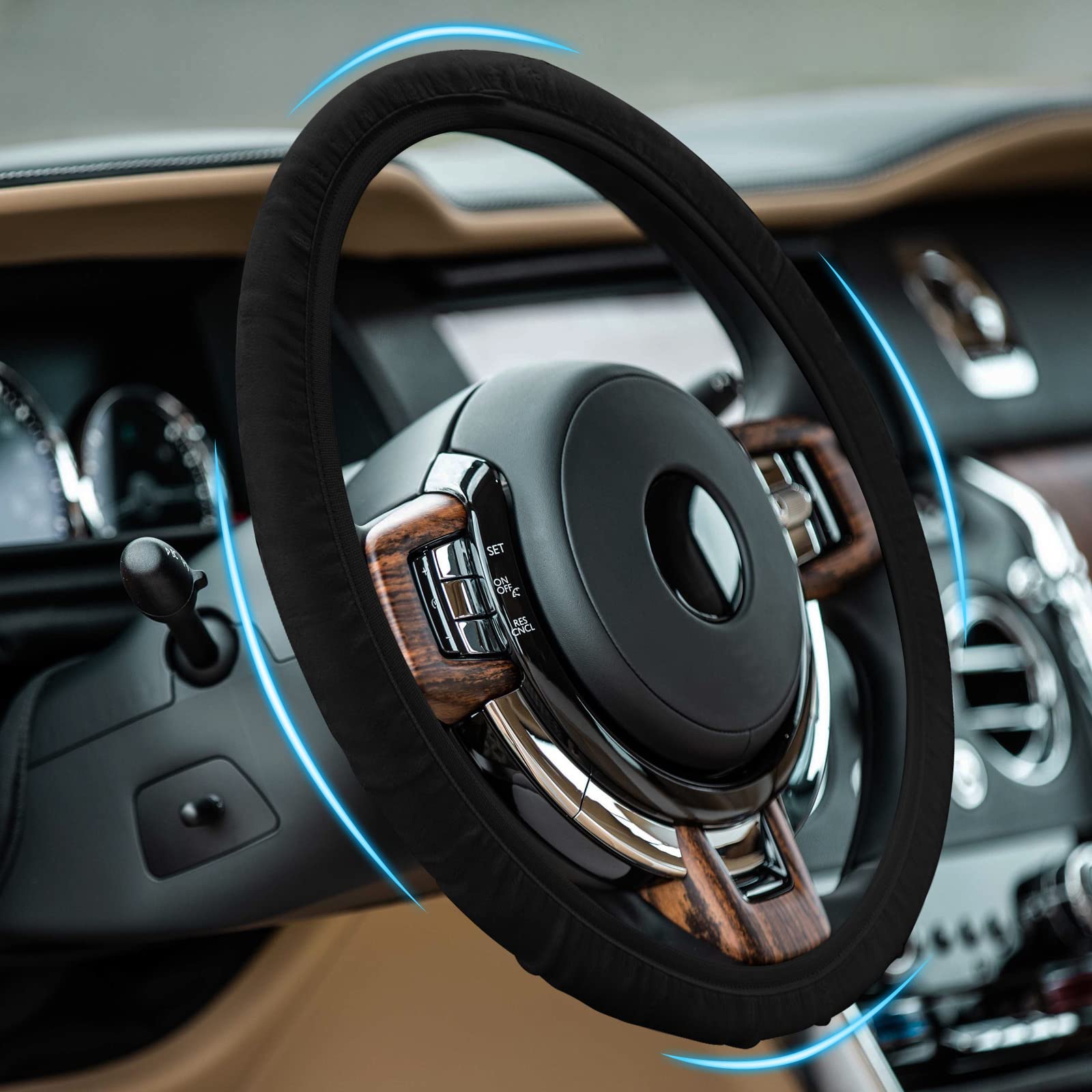 Photo 1 of Steering Wheel Cover, Steering Wheel Cover Women, Heated Steering Wheel Cover, 15" Universal Fit Car Steering Wheel Cover, Elastic Breathable and Odorless, Black