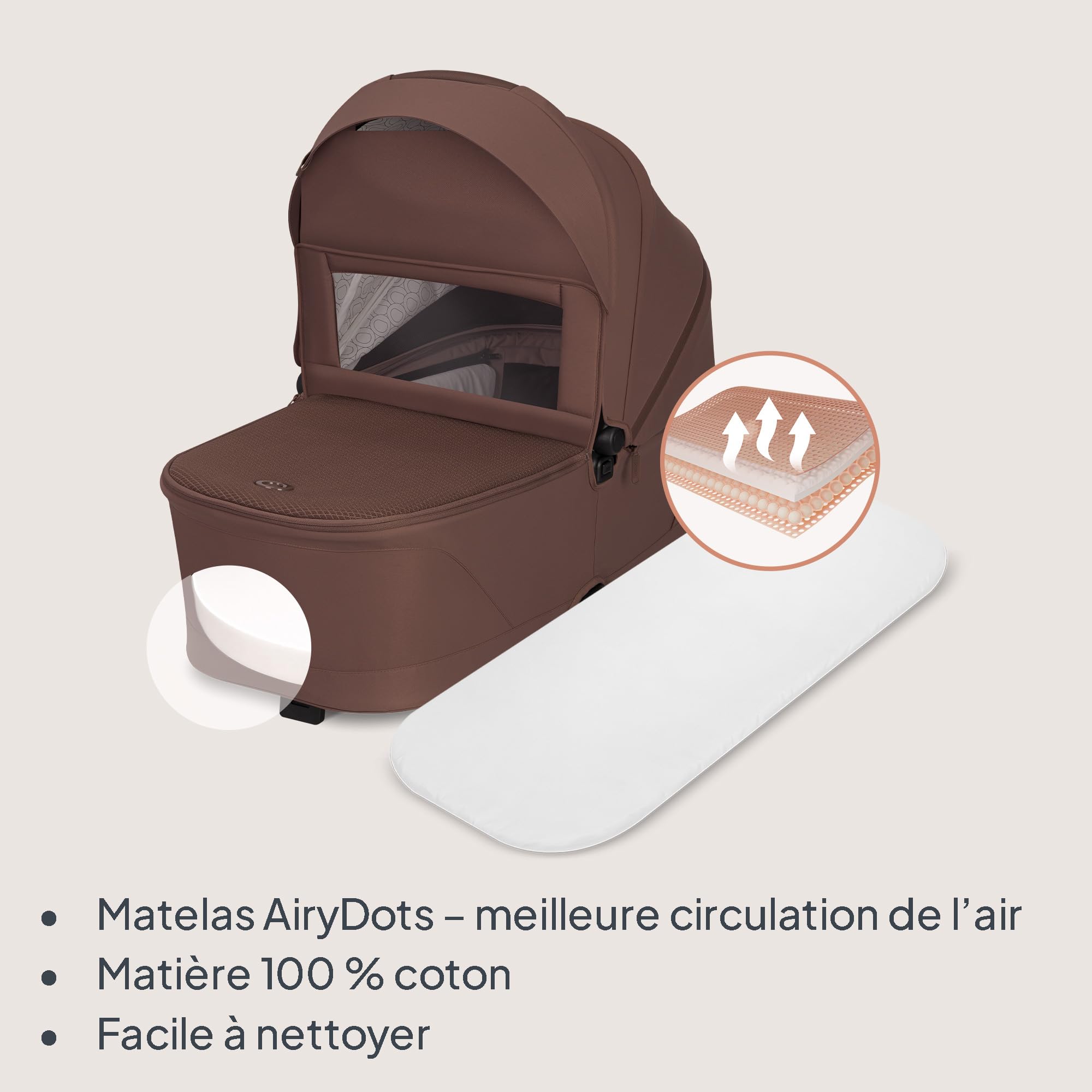 Lionelo Freya Poussette Trio 3 en 1 (0-4 Ans, Jusqu’à 22 Kg), Nacelle Pliable, Poussette et Siège Auto I-Size 40-87 Cm, Suspension, Roues PU, Capote UPF50+, Accessoires, Système de Voyage (Brown)