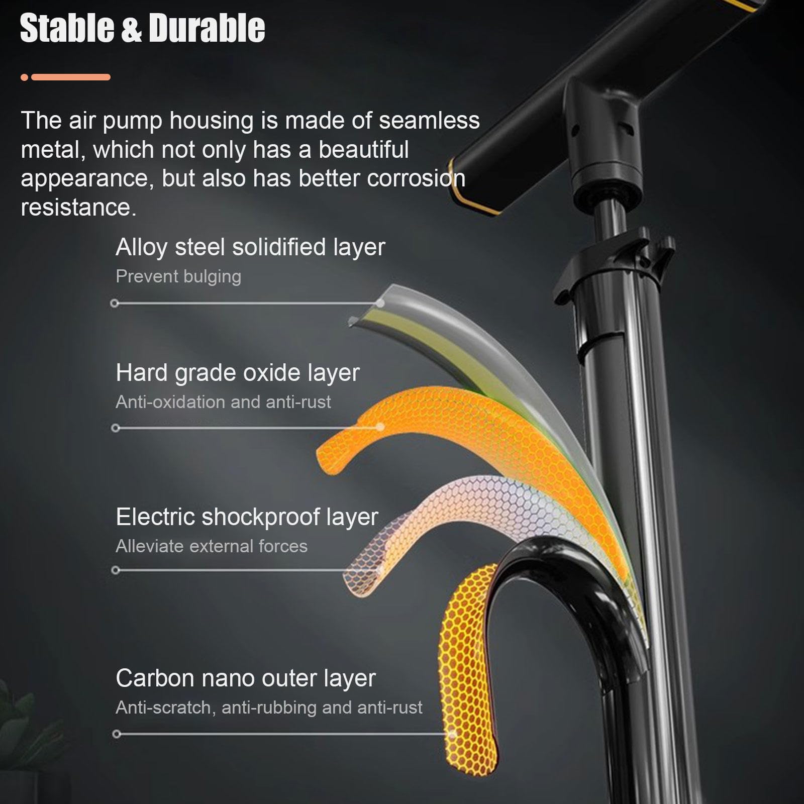 Bomba de Bicicleta Portátil, Bomba de Piso para Bicicleta Infladora con Amortiguador de Alta Presión Uso Más Fácil con Válvulas de Bomba de Bicicleta Presta y Schrader. 130 PSI