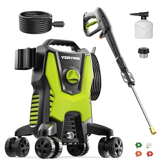 Yeryork Pressure Washer, 3500 PSI Power Washer with 4 Lockable Wheels, Steel Wand, 4 Quick Connect Nozzles, 500ml Foam Cannon, High Pressure Washer for Decks/Driveways/Cars Cleaning