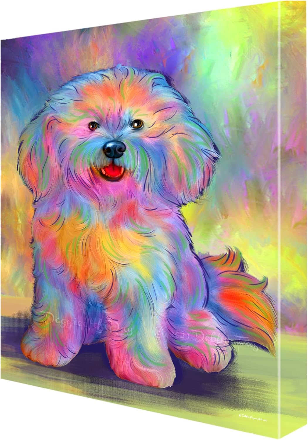 Doggie of the Day Paradise Wave with Bichon Frise Dogs Canvas Wall Art - Premium Quality Ready to Hang Room Decor - Flat Rolled 8" x 10"