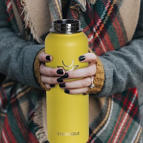Miniatura 6 de STACEGEELE Botella de agua aislada al vacío con tapa de boquilla y rosca en la parte superior, termo de acero inoxidable para niños, a prueba de