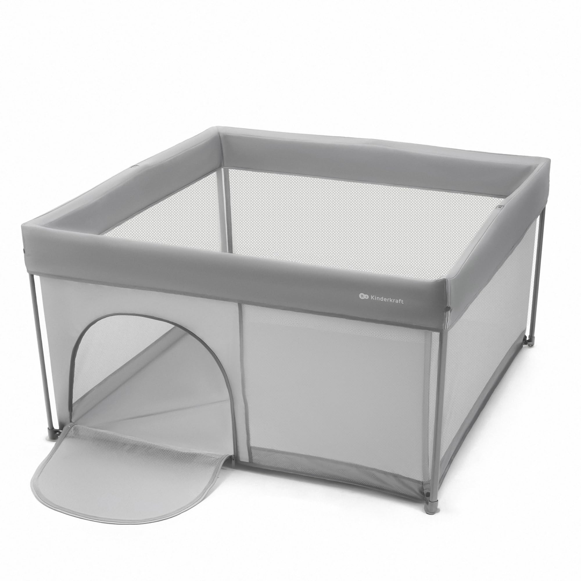 Kinderkraft ZIKI Parc bébé, Jusqu'à 4 ans, Pliage rapide, Sac de transport inclus, Cadre en acier robuste, Maille respirante sur les côtés, Gris