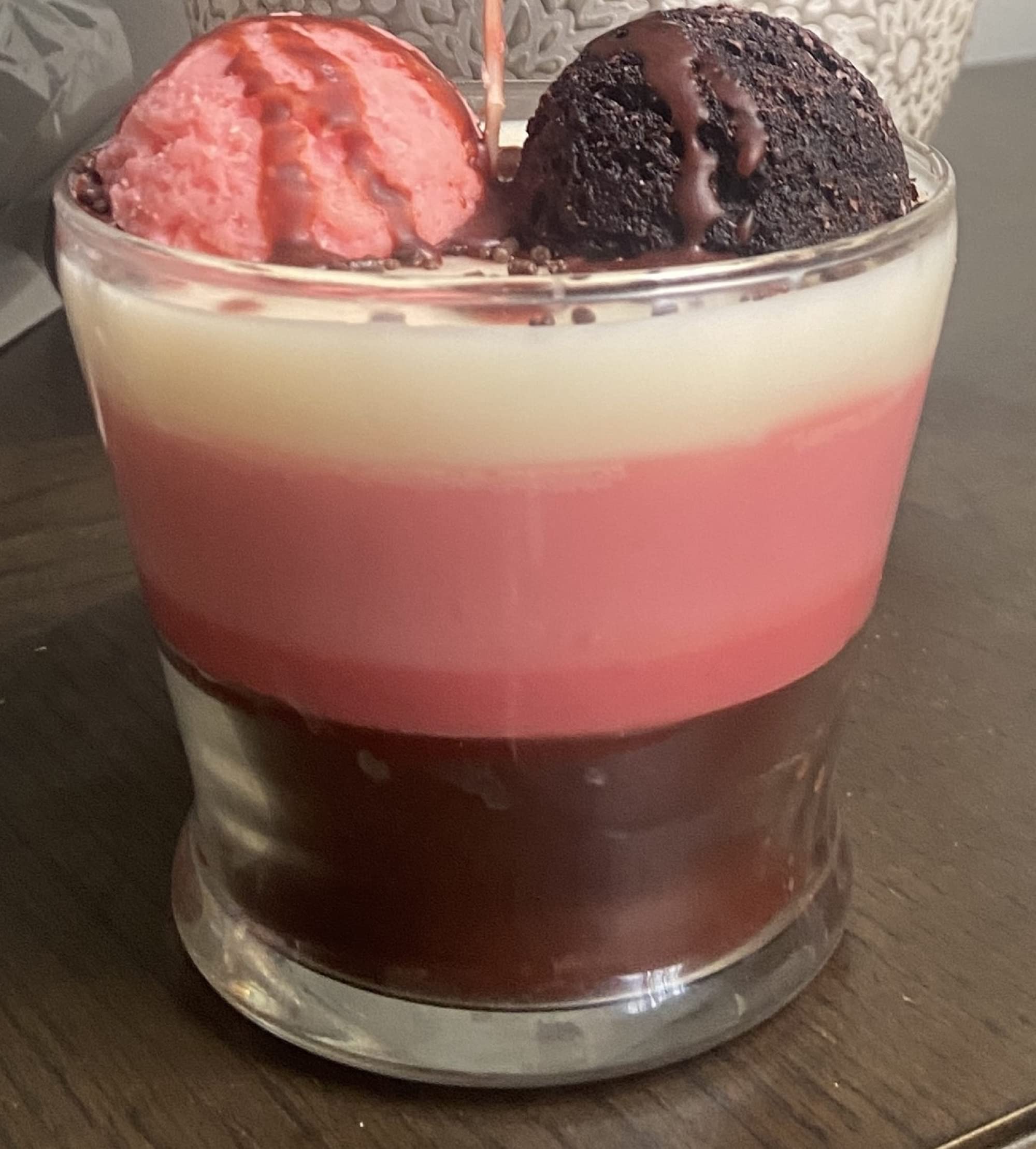 Candle Ice Cream Sudae Chocolate Stawberry and Vanilla Soy Coconut Wax Hand Made Color May Vary 18 oz