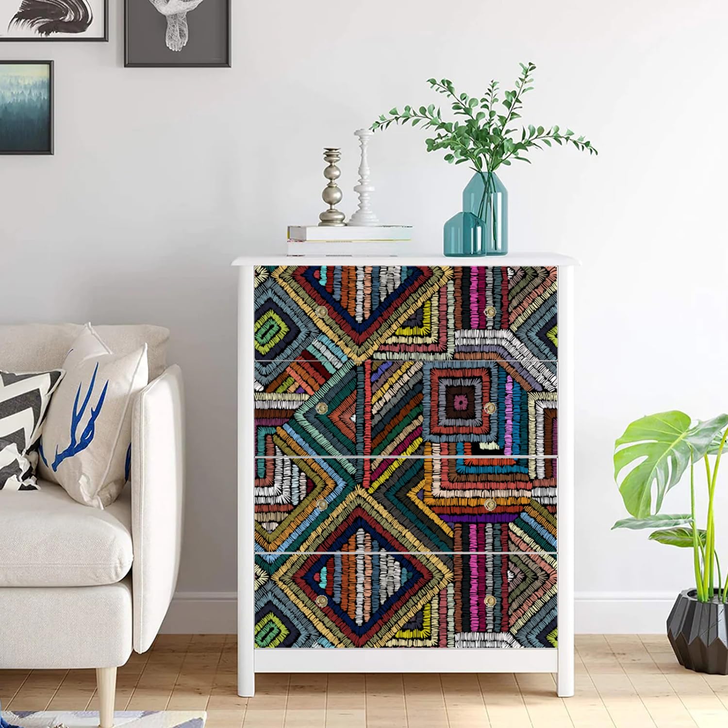 Retro teksturowana tapeta odklej i przyklej, geometryczna, patchworkowa, kolorowa, mozaika, tapeta do łazienki, abstrakcyjne wzory, zdejmowana tapeta, papier kontaktowy (kolorowy blok, 43 cm x 1,000