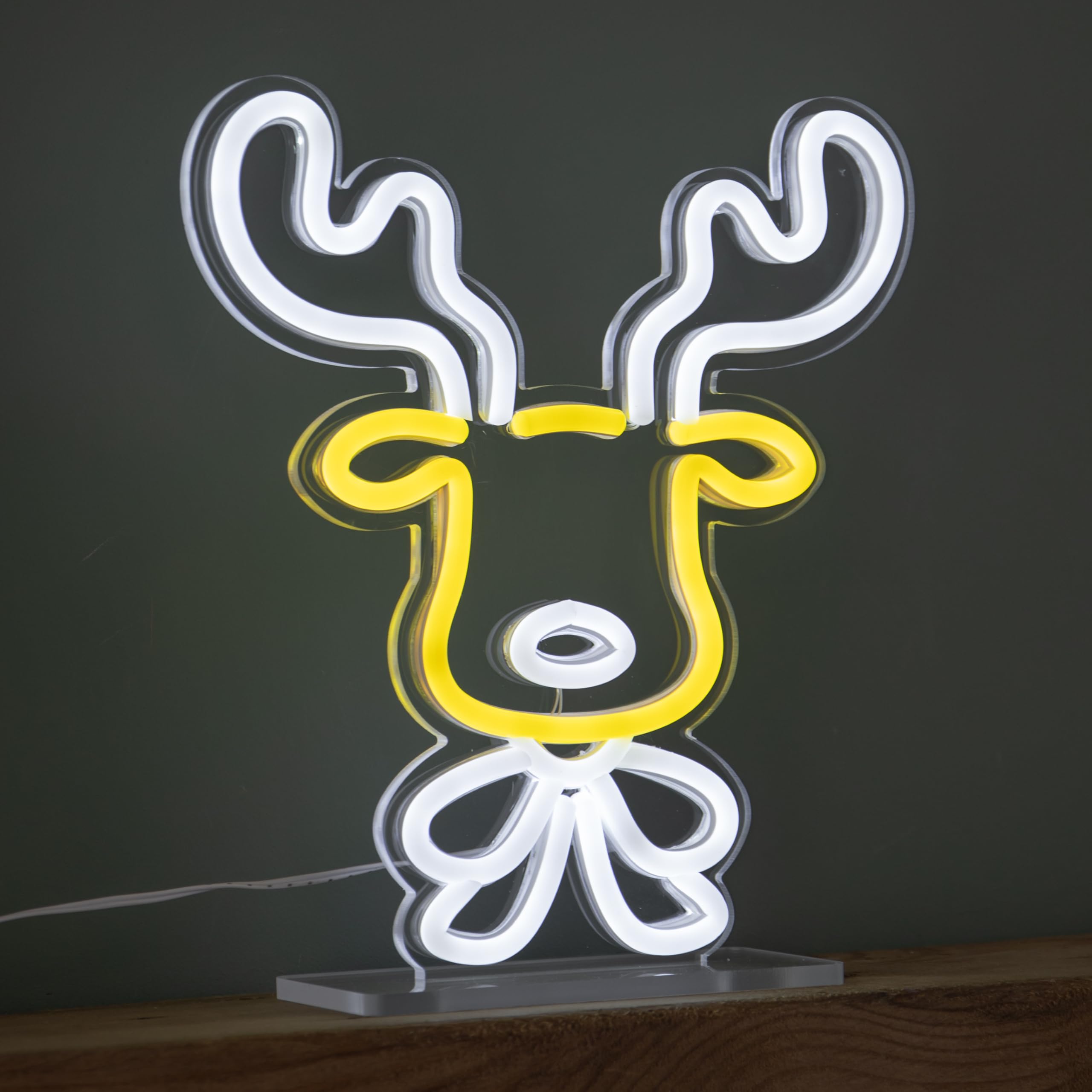 Light 25Cm Up Christmas Reindeer Face Table Top Neon Sign