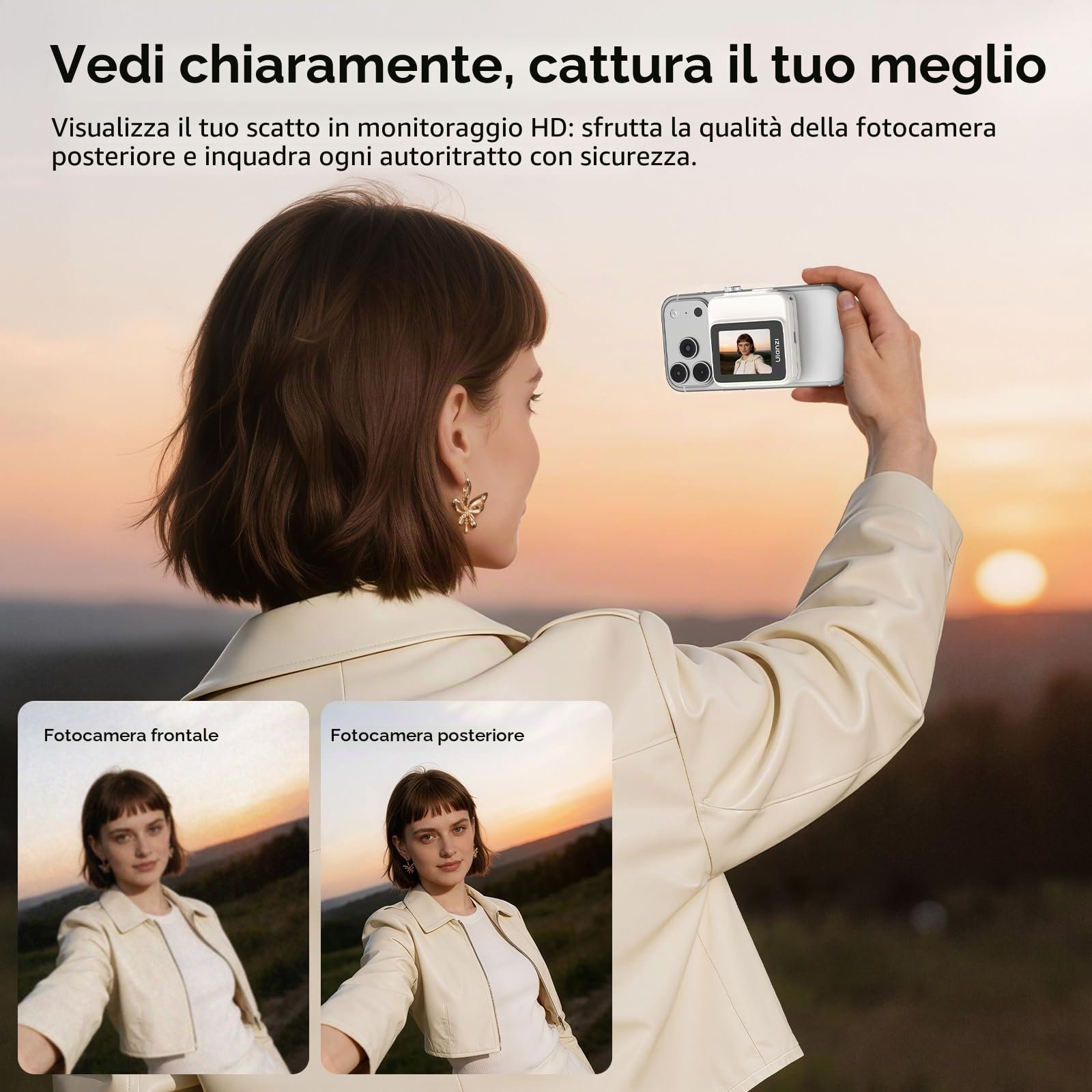 ULANZI VM02 Monitor per Selfie per Smartphone Bianco | Schermo selfie magnetico wireless, Zoom fisico, Batteria da 1000mAh, Compatibile con iPhone 17 16 15 pro Samsung Realme
