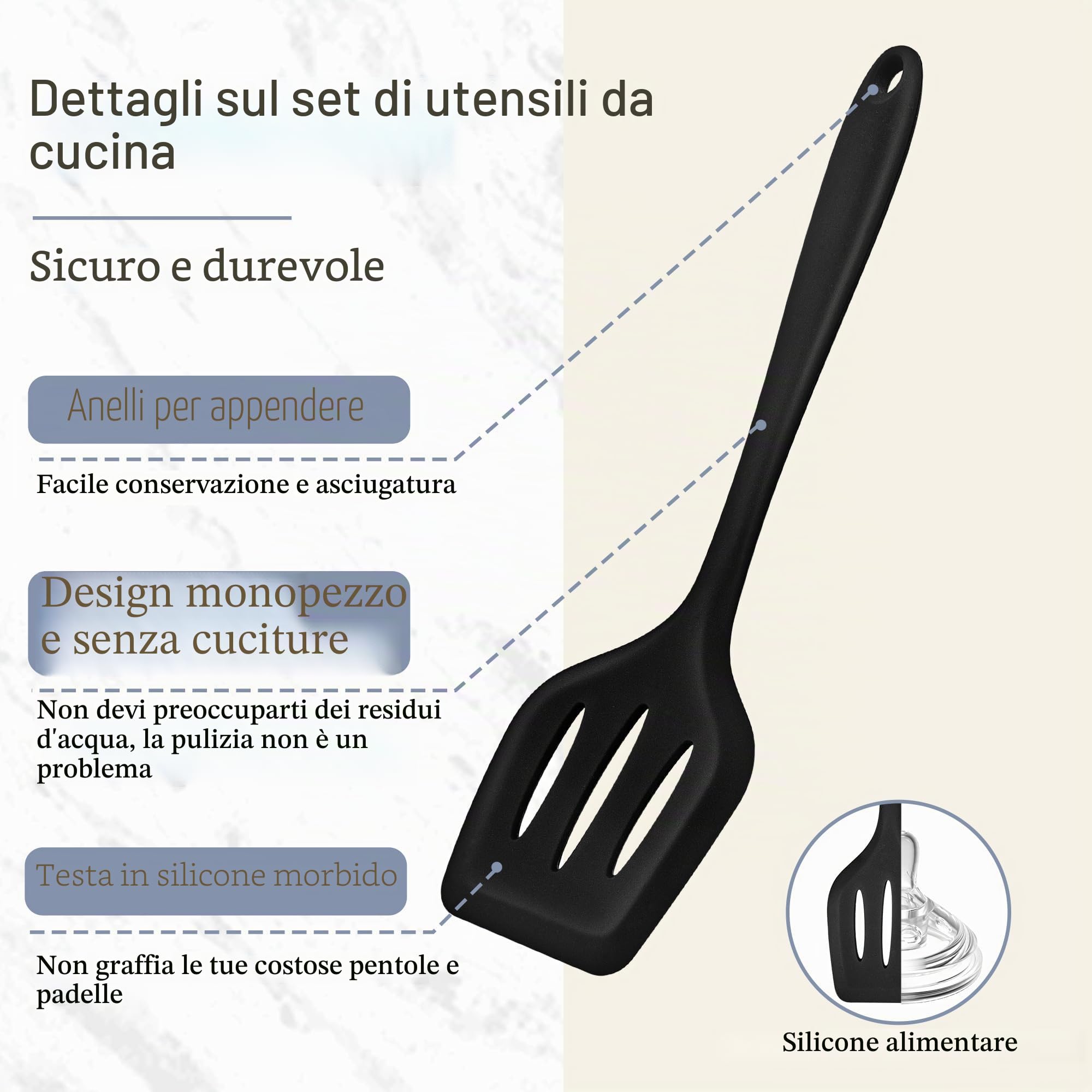 HaWare Set utensile da cucina, 21 pezzi in silicone, antiaderente, pentole con porta utensile, lavabile in lavastoviglie, colore nero